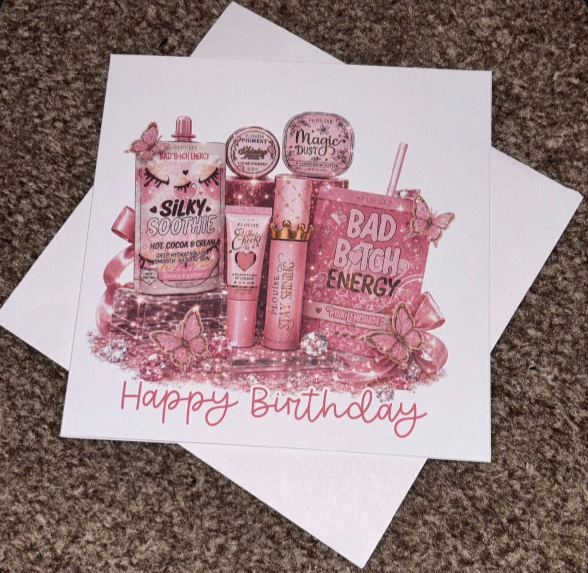 Personalised P Louise Inspired Birthday Card – Pink Glam Makeup Greeting Card – 6x6” Luxury Birthday Card With Envelope – Choice of 3 Designs