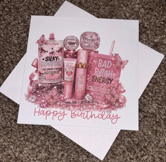Personalised P Louise Inspired Birthday Card – Pink Glam Makeup Greeting Card – 6x6” Luxury Birthday Card With Envelope – Choice of 3 Designs