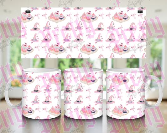 Pink Halloween Mug Wrap Bundle | Set of 4 Cute Spooky PNG Designs | 11oz Sublimation Mug Wraps | Ghost, Pumpkin, Witch & Black Cat | Instant Digital Download