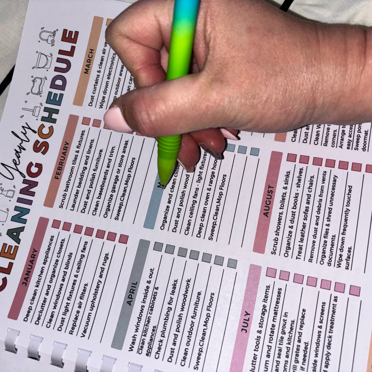 ADHD Cleaning Planner Book | 35 Page Printed & Comb Bound | Daily Weekly Monthly Cleaning Checklist | Neurodivergent Friendly Home Organiser UK