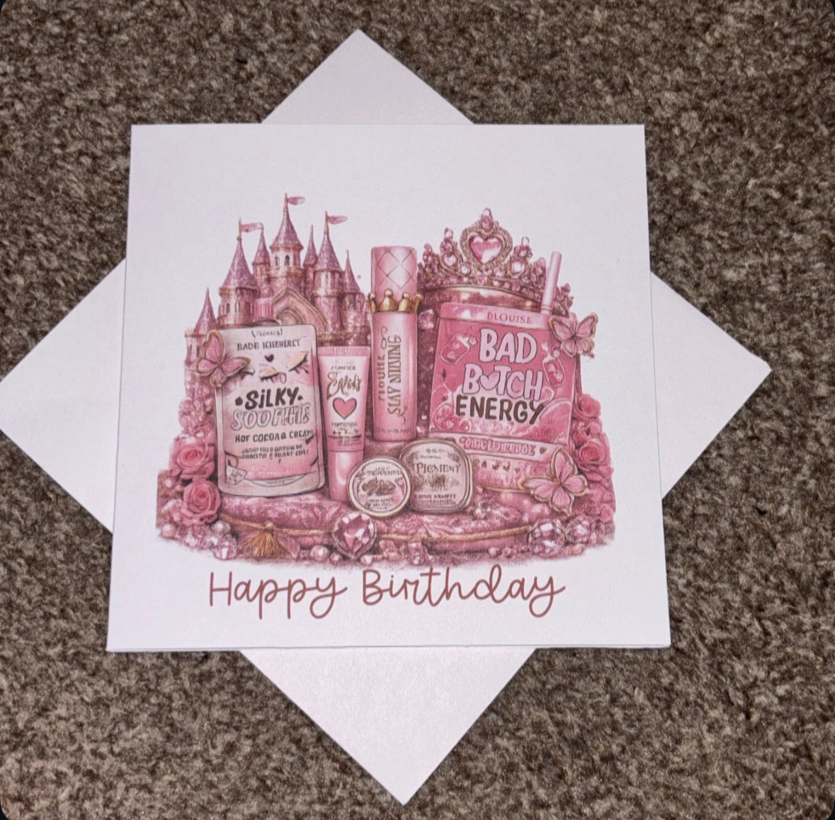 Personalised P Louise Inspired Birthday Card – Pink Glam Makeup Greeting Card – 6x6” Luxury Birthday Card With Envelope – Choice of 3 Designs
