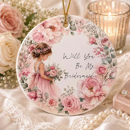 Personalised bridesmaid proposal ceramic ornament