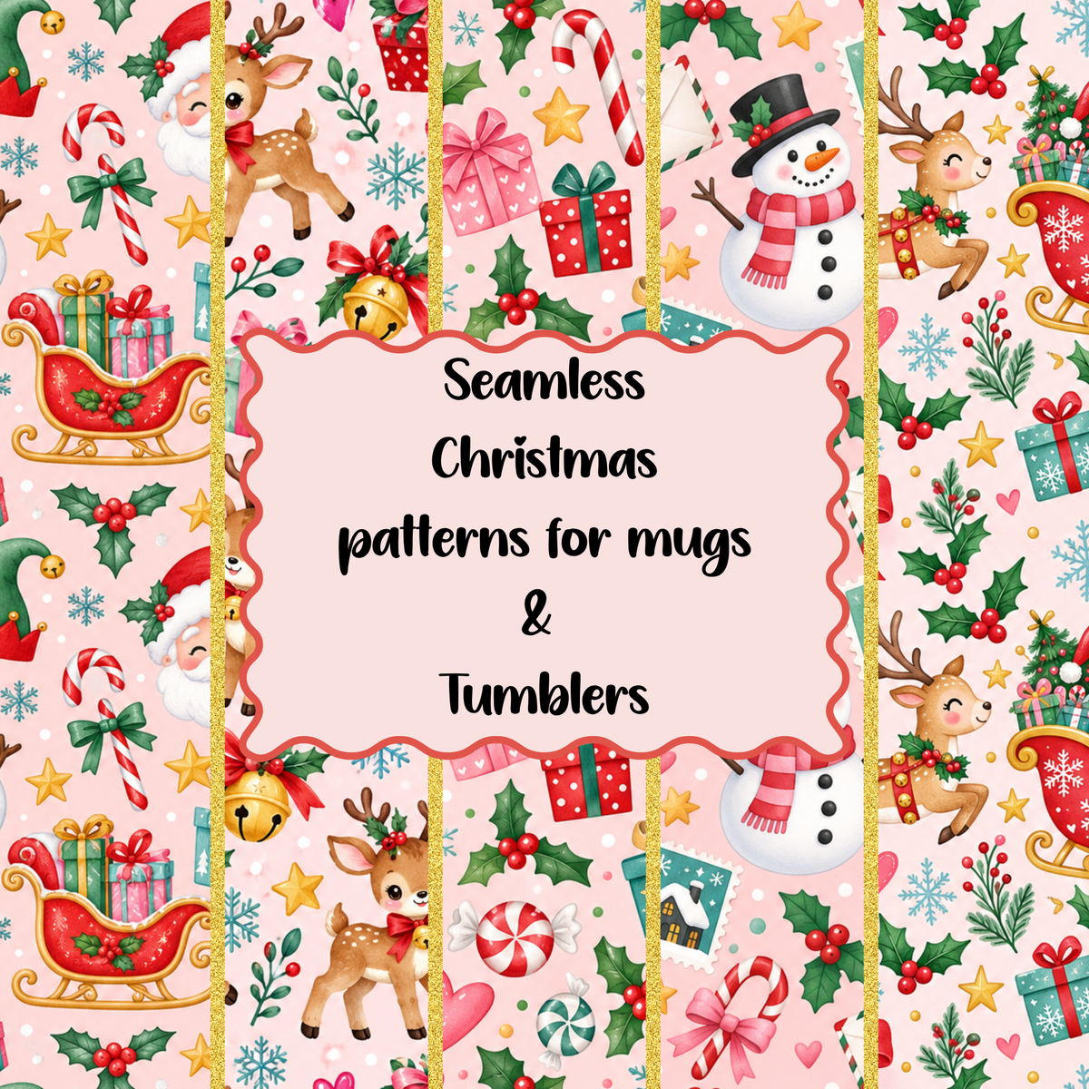 5 Seamless Christmas Patterns PNG Digital Download | Festive Repeat Backgrounds | Cute Holiday Pattern Pack | Sublimation & Craft Design