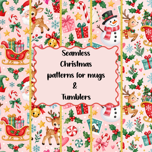 5 Seamless Christmas Patterns PNG Digital Download | Festive Repeat Backgrounds | Cute Holiday Pattern Pack | Sublimation & Craft Design