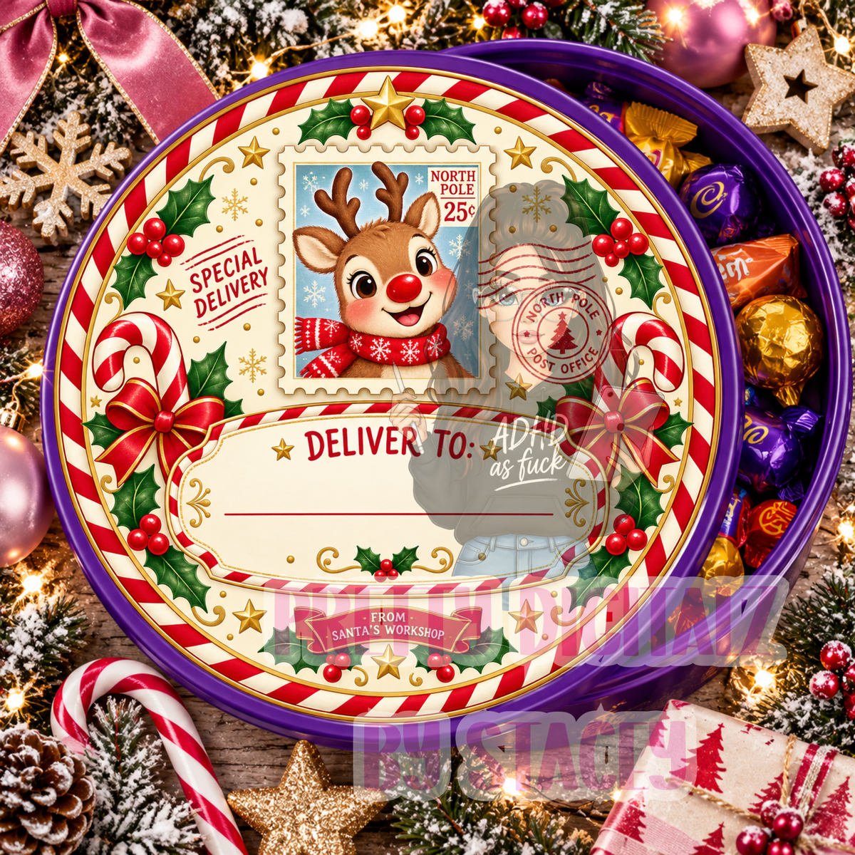 Christmas Chocolate Tub Lid Stickers Bundle | Set of 10 Personalised-Ready PNG Designs | 21cm Digital Download | plus Free mock ups