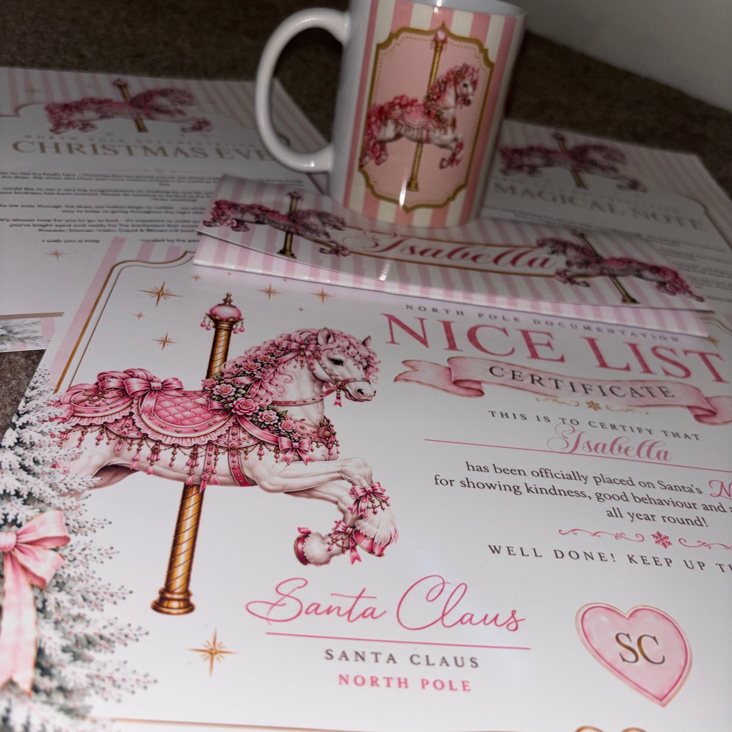 Personalised Christmas Kids Gift Bundle | Christmas Eve Letter, Magical Note, Nice List Certificate & Personalised Mug | Christmas Eve Box Filler | Santa Keepsake Gift