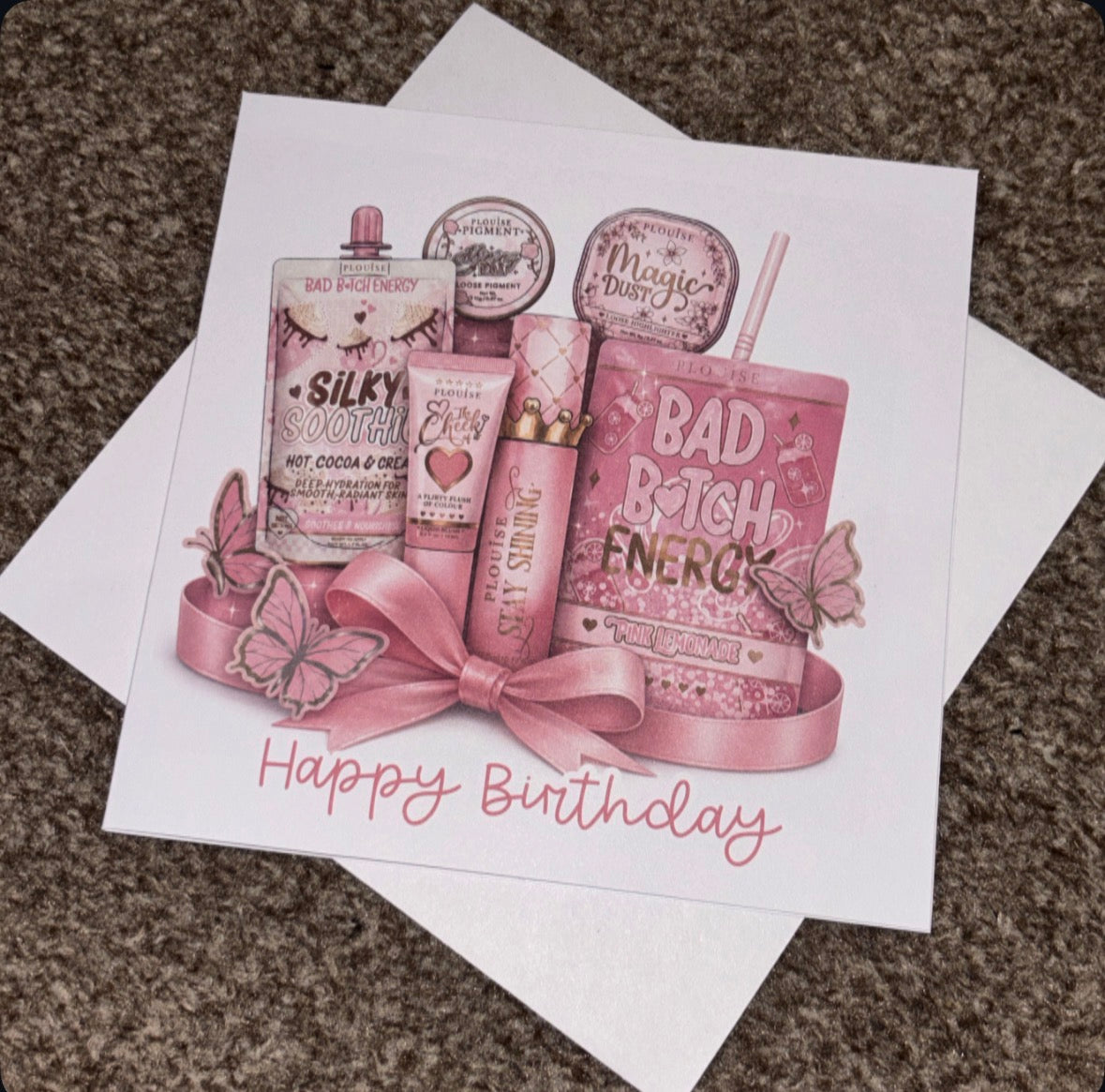 Personalised P Louise Inspired Birthday Card – Pink Glam Makeup Greeting Card – 6x6” Luxury Birthday Card With Envelope – Choice of 3 Designs