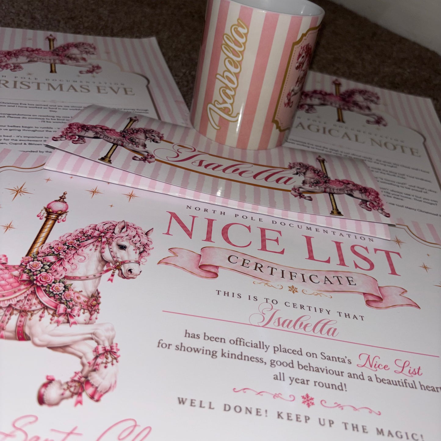 Personalised Christmas Kids Gift Bundle | Christmas Eve Letter, Magical Note, Nice List Certificate & Personalised Mug | Christmas Eve Box Filler | Santa Keepsake Gift