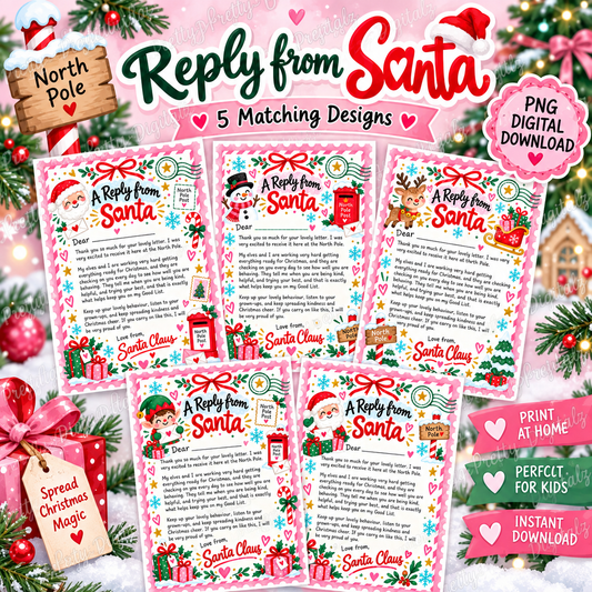 Reply from Santa Letter PNG Bundle | 5 Matching Christmas Designs | Personalised Santa Letter Digital Download