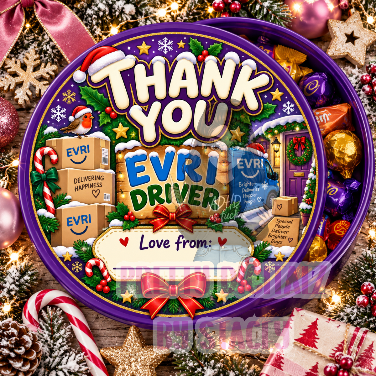 Christmas Delivery Driver Chocolate Tub Stickers | Set of 6 Digital PNG Designs | Royal Mail, DPD & Evri