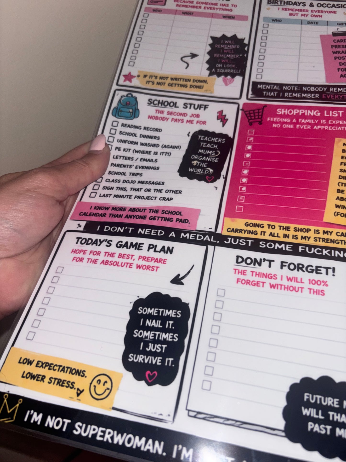 Mum’s Mental Load Dashboard” | A3 Laminated Family Organiser | Funny ADHD Mum Planner | Sweary Household Command Centre | Dry Wipe Reusable Board