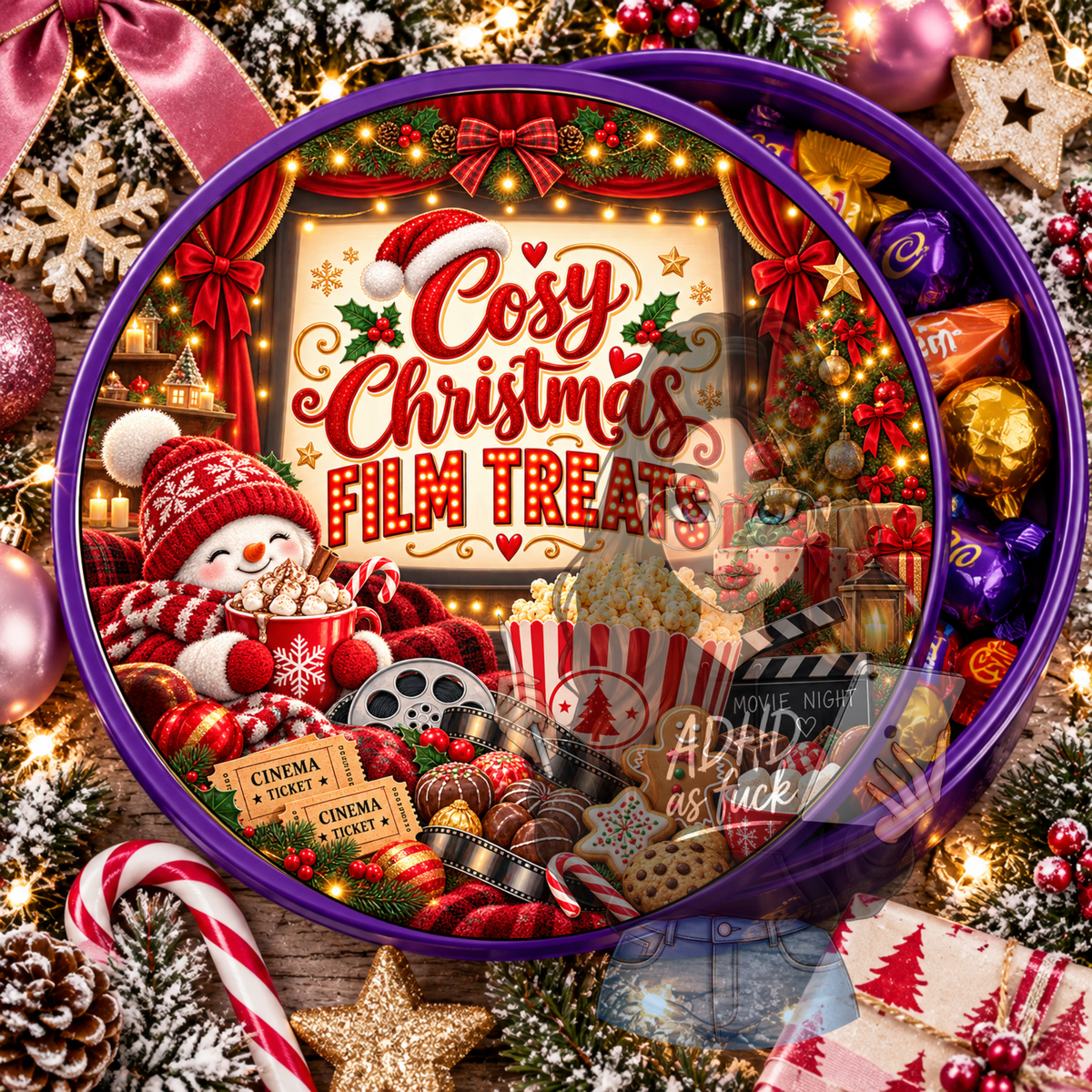 Christmas Movie Treats Chocolate Tub Topper Bundle | 10 Festive Circular PNG Designs | Digital Download