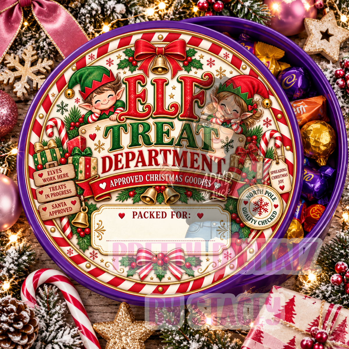 Christmas Chocolate Tub Lid Stickers Bundle | Set of 10 Personalised-Ready PNG Designs | 21cm Digital Download | plus Free mock ups