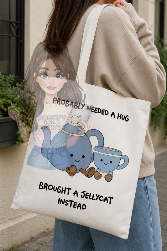 Jelly Teddy Inspired Tote Bag | Cute Mum Tote | Funny “Probably Needed a Hug” Bag | Aesthetic Cotton Shopper | Gift for Mum | Cute Plush Style Bag