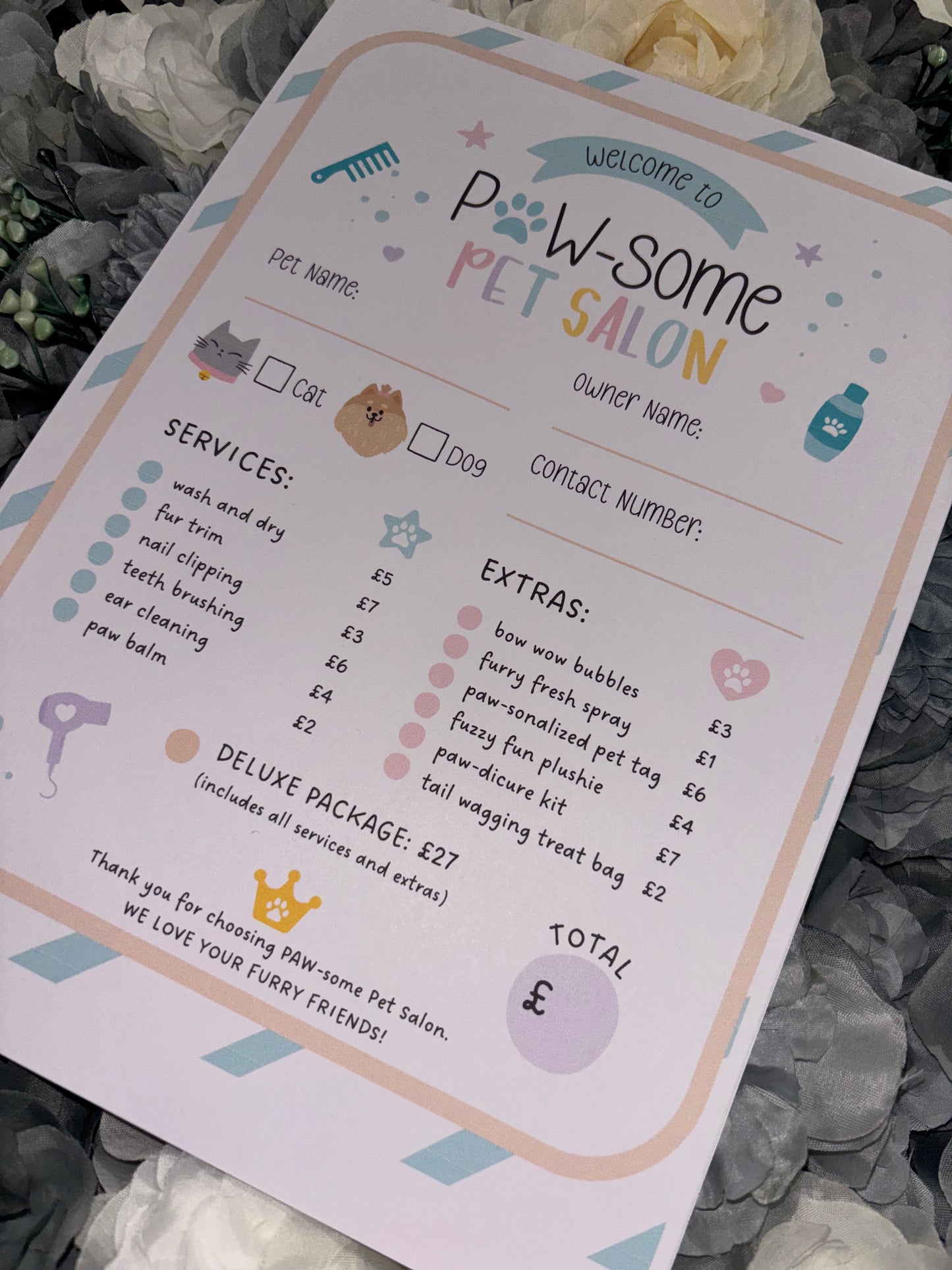 PAW-some Pet Salon Role Play Pad | 20 Page Tear-Off Kids Activity | Pretend Play Grooming Salon | Personalised Pet Shop Play Set | Kids Gift Idea