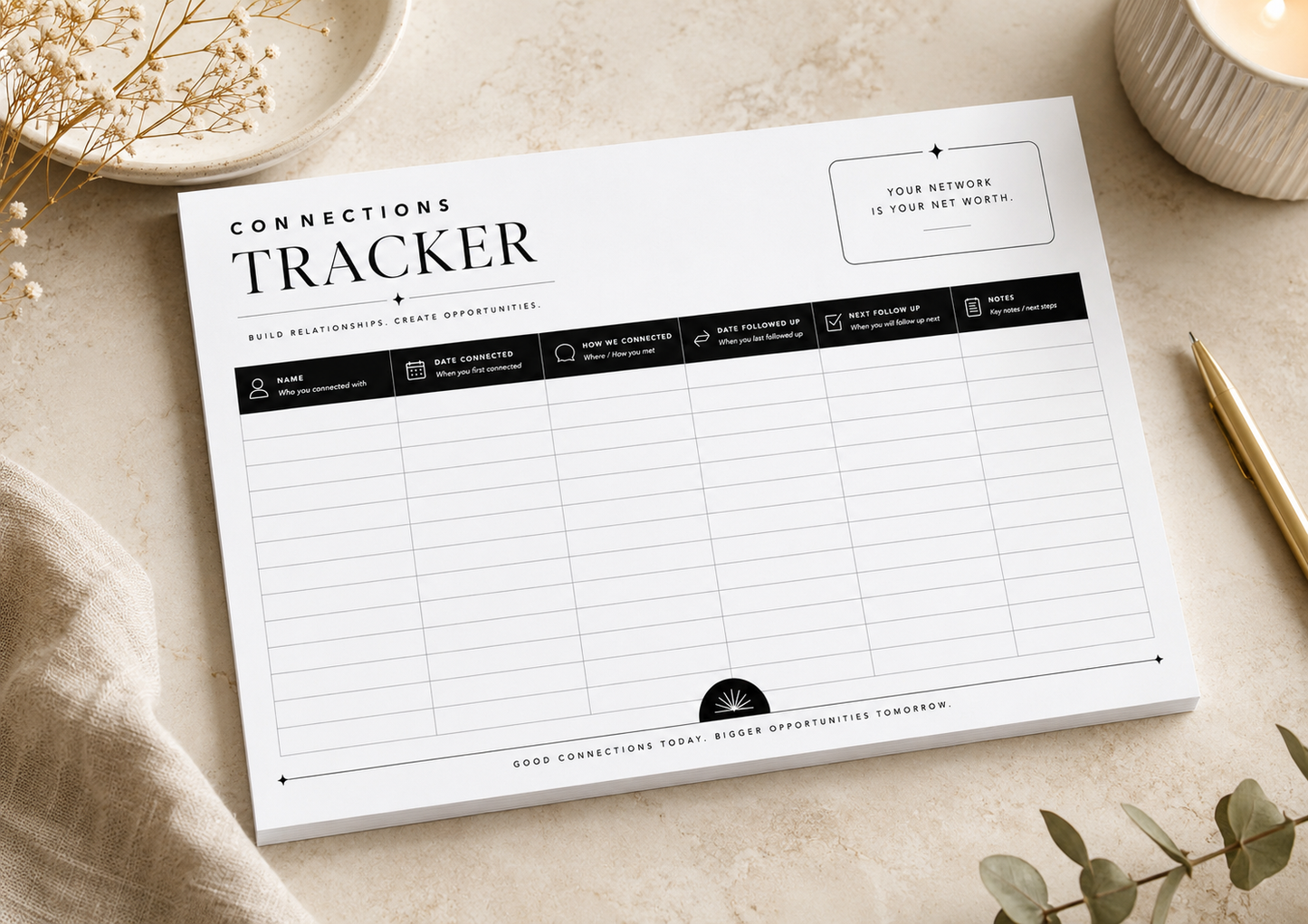 A5 Connections Tracker Notepad | Networking & Business Contact Tracker | Tear-Off Desk Pad for Small Business Owners, Entrepreneurs & Networking Events
