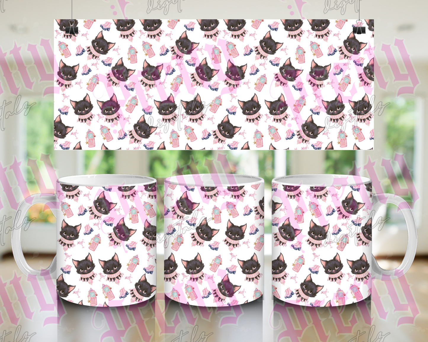 Pink Halloween Mug Wrap Bundle | Set of 4 Cute Spooky PNG Designs | 11oz Sublimation Mug Wraps | Ghost, Pumpkin, Witch & Black Cat | Instant Digital Download