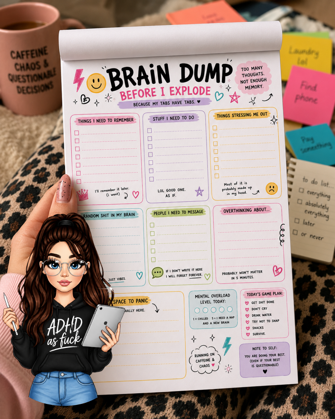 ADHD Printable Bundle | Funny ADHD Planner Pack | Neurodivergent Digital Download | ADHD Cleaning Challenge | Brain Dump & Chaos Organiser