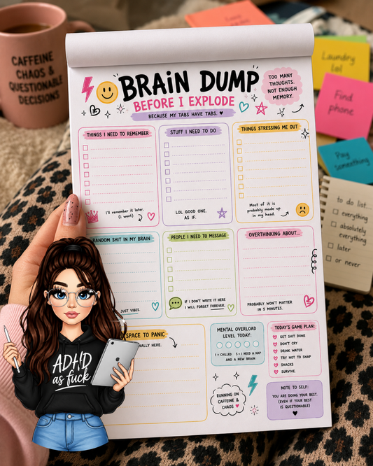 ADHD Printable Bundle | Funny ADHD Planner Pack | Neurodivergent Digital Download | ADHD Cleaning Challenge | Brain Dump & Chaos Organiser