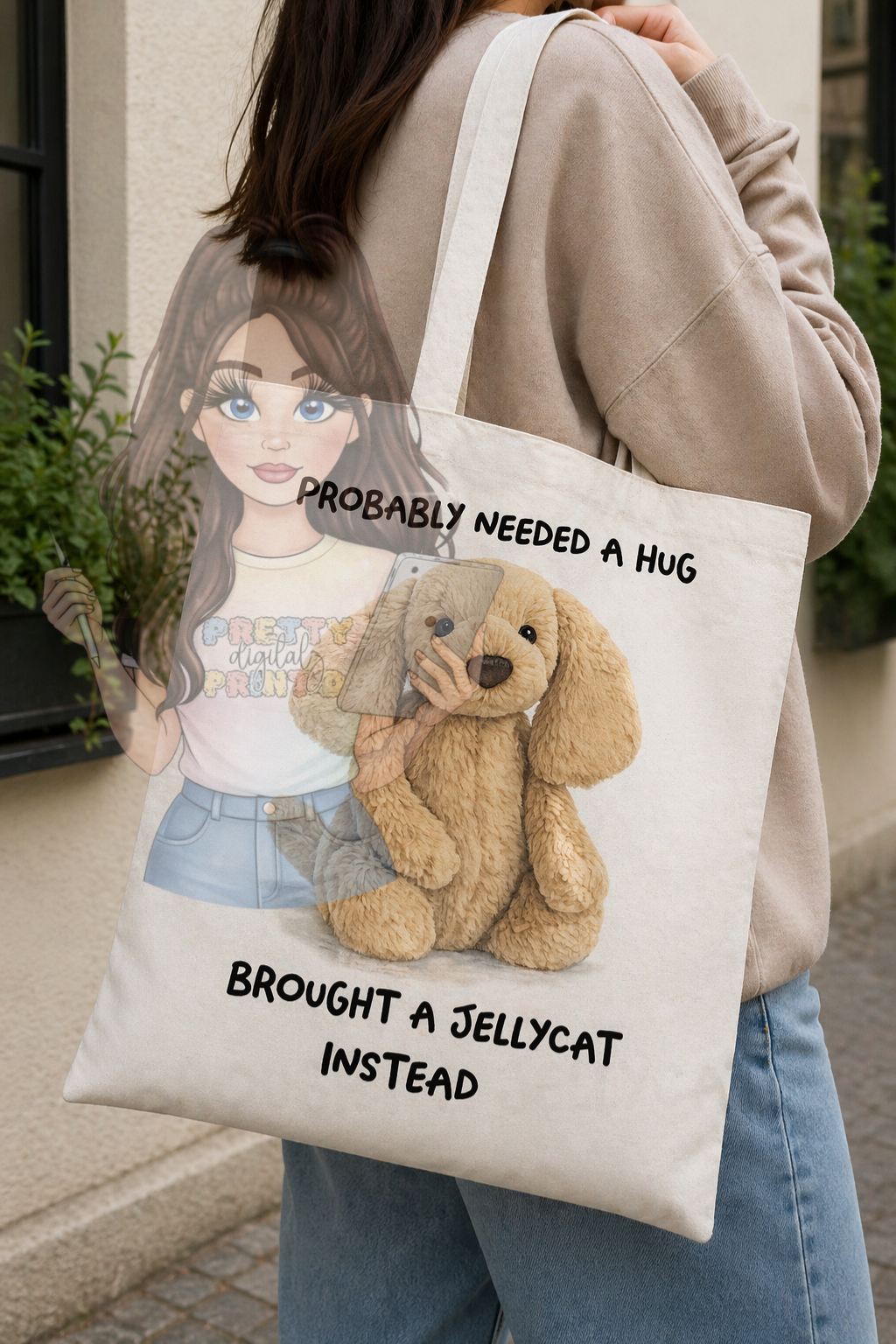 Jelly Teddy Inspired Tote Bag | Cute Mum Tote | Funny “Probably Needed a Hug” Bag | Aesthetic Cotton Shopper | Gift for Mum | Cute Plush Style Bag