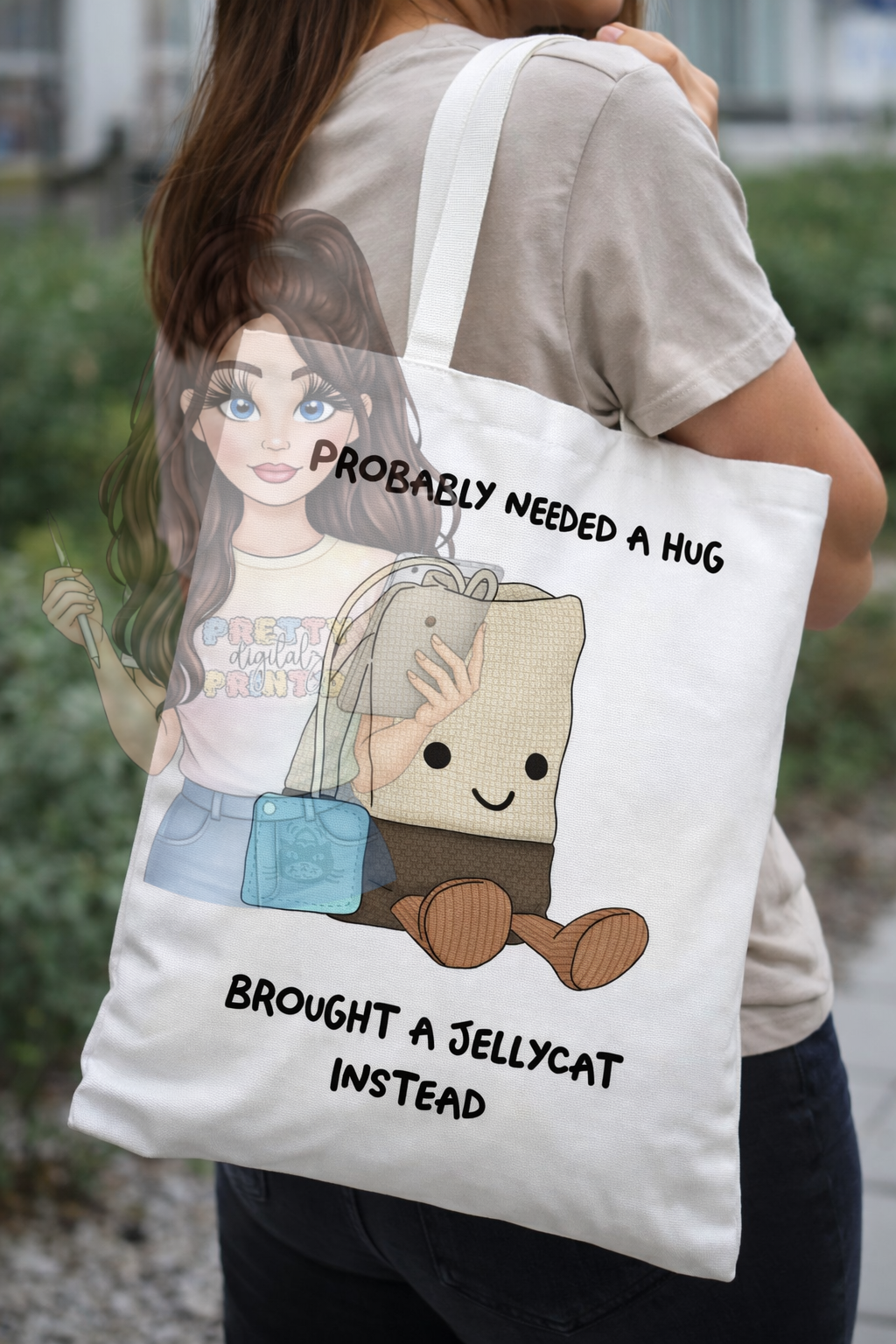 Jelly Teddy Inspired Tote Bag | Cute Mum Tote | Funny “Probably Needed a Hug” Bag | Aesthetic Cotton Shopper | Gift for Mum | Cute Plush Style Bag