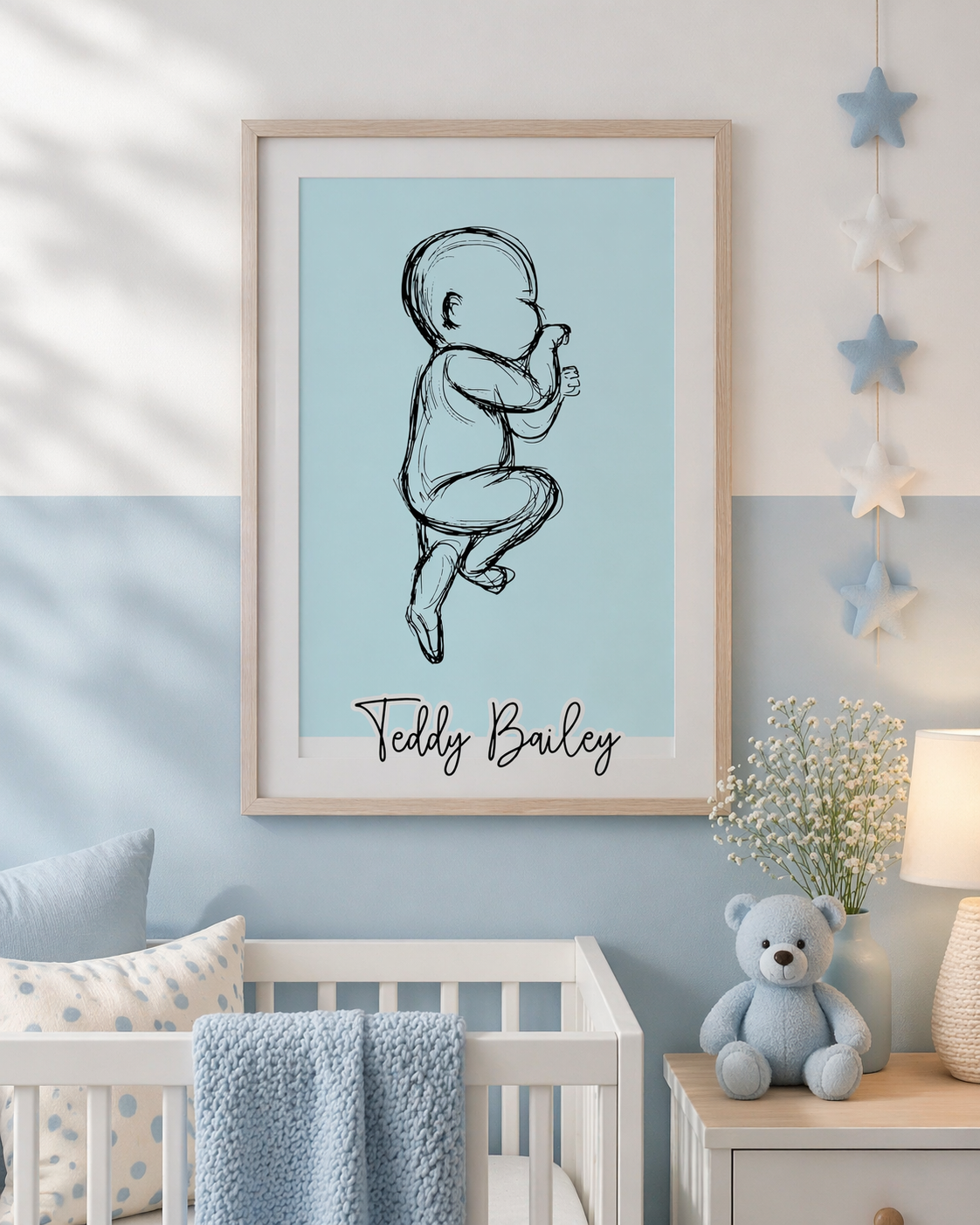 Custom Baby Name Print | Newborn Illustration Wall Art | Nursery Decor Gift | A3 | A4