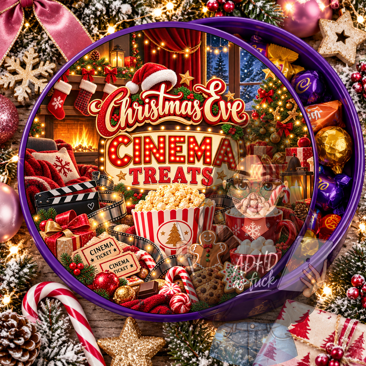 Christmas Movie Treats Chocolate Tub Topper Bundle | 10 Festive Circular PNG Designs | Digital Download