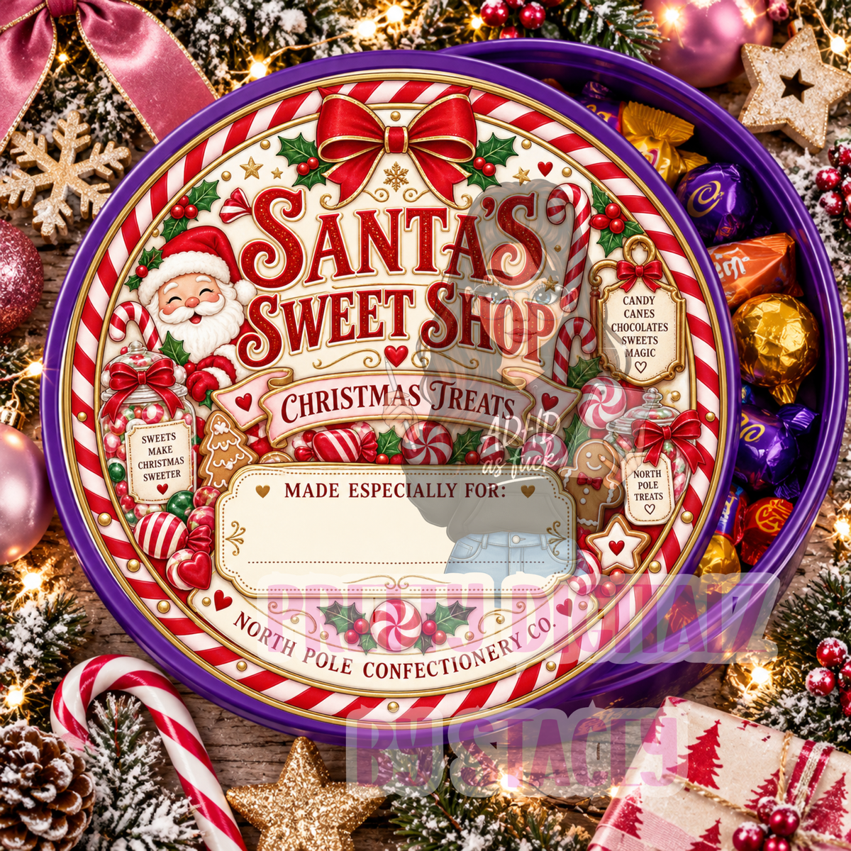 Christmas Chocolate Tub Lid Stickers Bundle | Set of 10 Personalised-Ready PNG Designs | 21cm Digital Download | plus Free mock ups