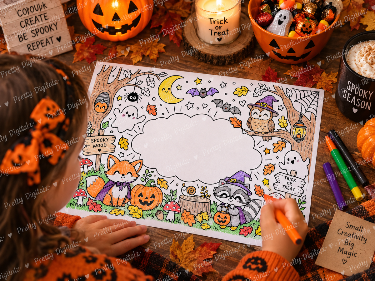 Personalised Halloween Colouring Mats | 10 A4 Halloween Activity Sheets | Add Any Name | Printable Digital Download