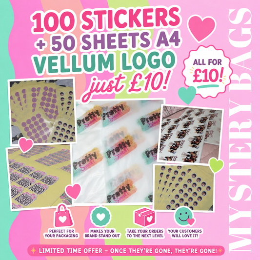 100 Custom Logo Stickers + 50 A4 Vellum Logo Sheets | Small Business Packaging Bundle | Personalised Branding Stickers