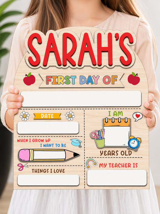 Personalised First Day of School Board 25x20cm | Custom Name Sign | Back to School Photo Prop | Reusable Kids Milestone Board | Nursery School Keepsake