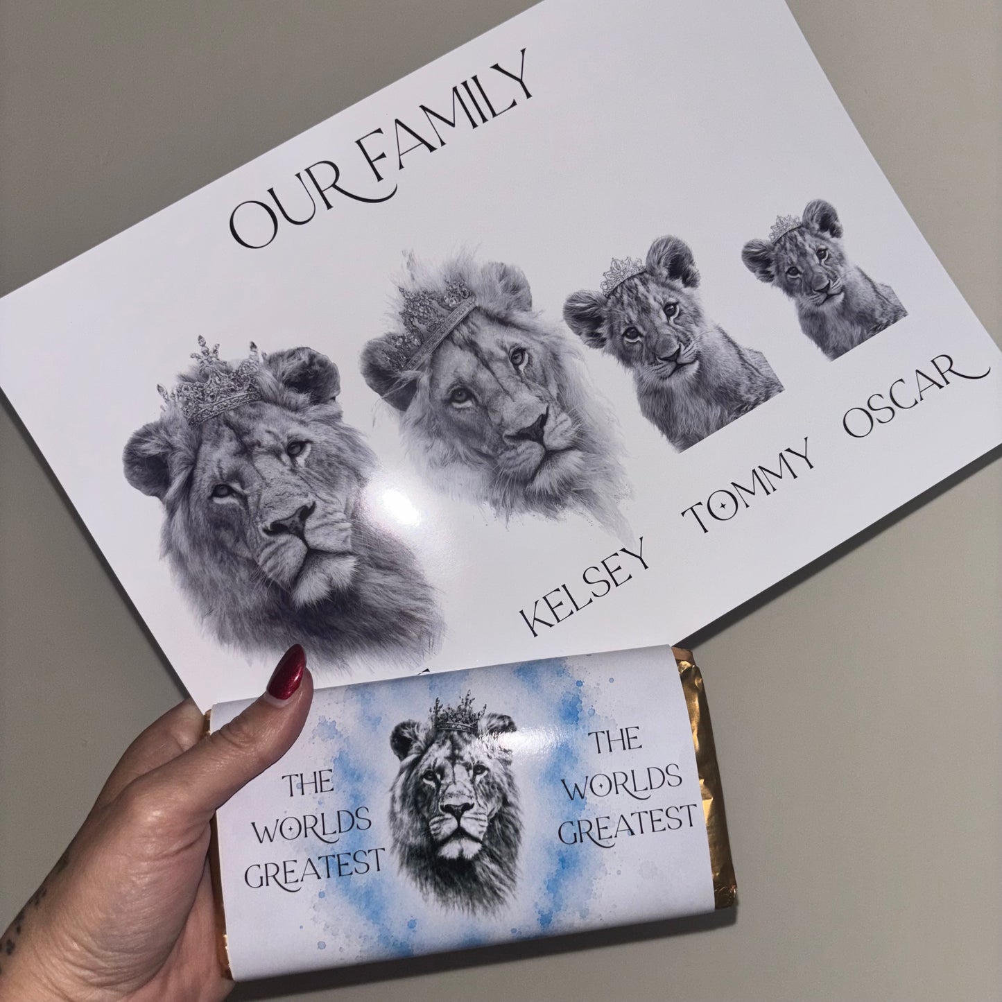 Personalised Lion Family Print A4 | Custom Family Lion Artwork | Lion Pride Family Gift | Personalised Names & Ages | Mum Dad Children Print | Family Keepsake