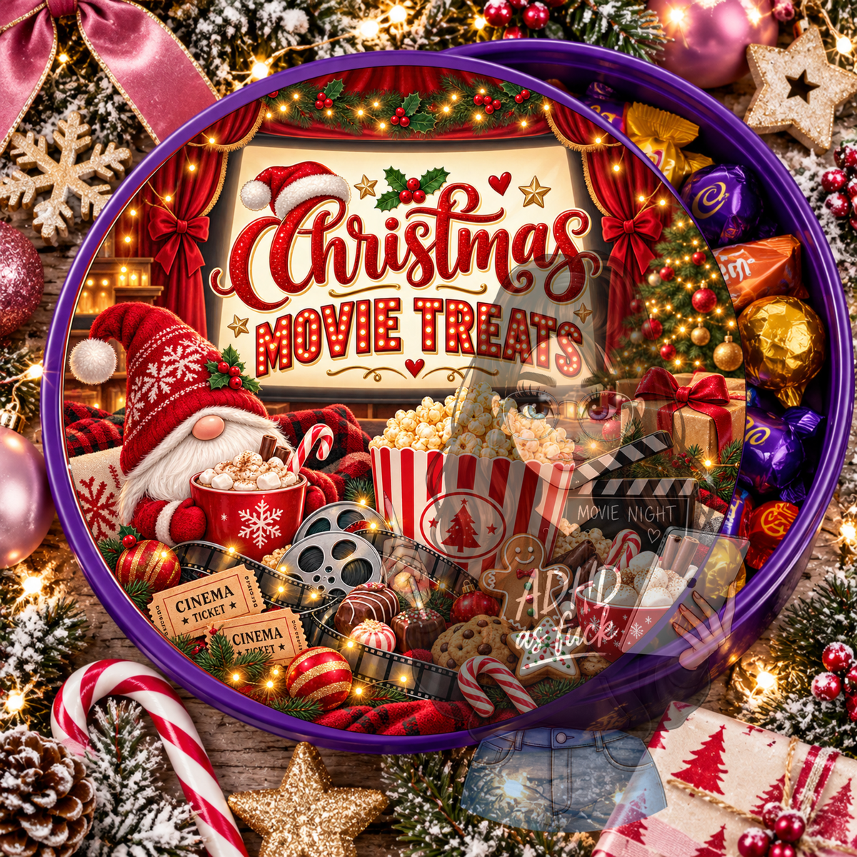 Christmas Movie Treats Chocolate Tub Topper Bundle | 10 Festive Circular PNG Designs | Digital Download