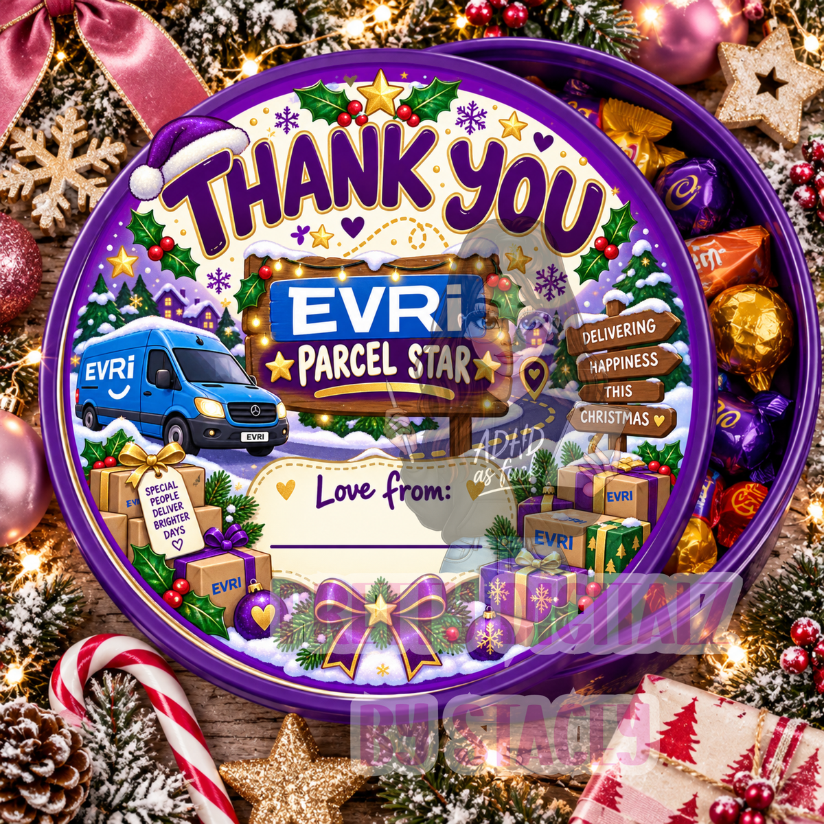 Christmas Delivery Driver Chocolate Tub Stickers | Set of 6 Digital PNG Designs | Royal Mail, DPD & Evri