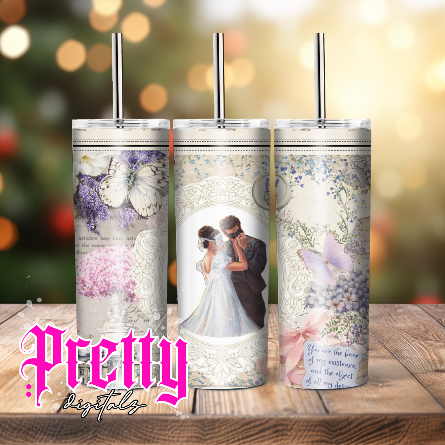 Bridgerton Inspired Tumbler Wrap Bundle – Set of 6 Regency Aesthetic 20oz Skinny Tumbler Designs | Lady Whistledown Floral Vintage Tea Party Sublimation PNG