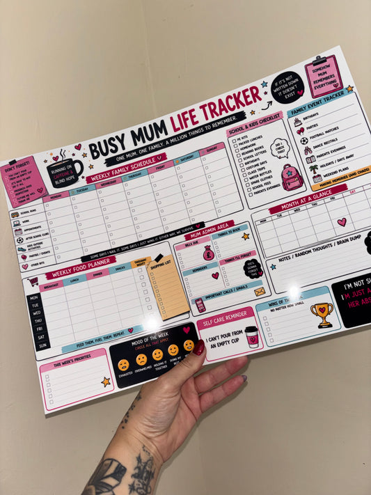 **DIGITAL DOWNLOAD** Busy Mum Life Tracker Digital Download | A3 Family Planner Printable | Weekly Mum Dashboard | ADHD Family Organiser | Meal & School Planner