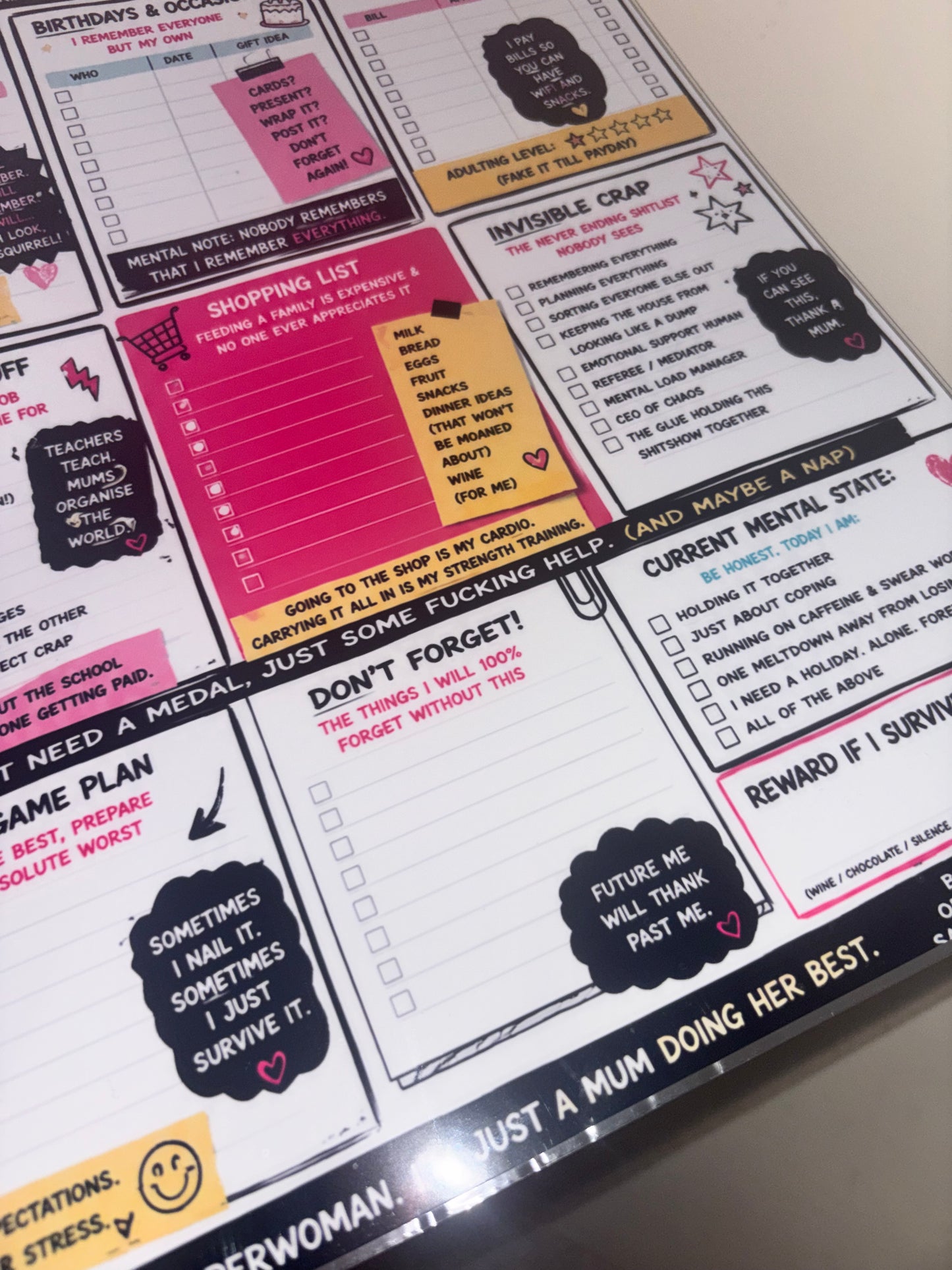 Mum’s Mental Load Dashboard” | A3 Laminated Family Organiser | Funny ADHD Mum Planner | Sweary Household Command Centre | Dry Wipe Reusable Board