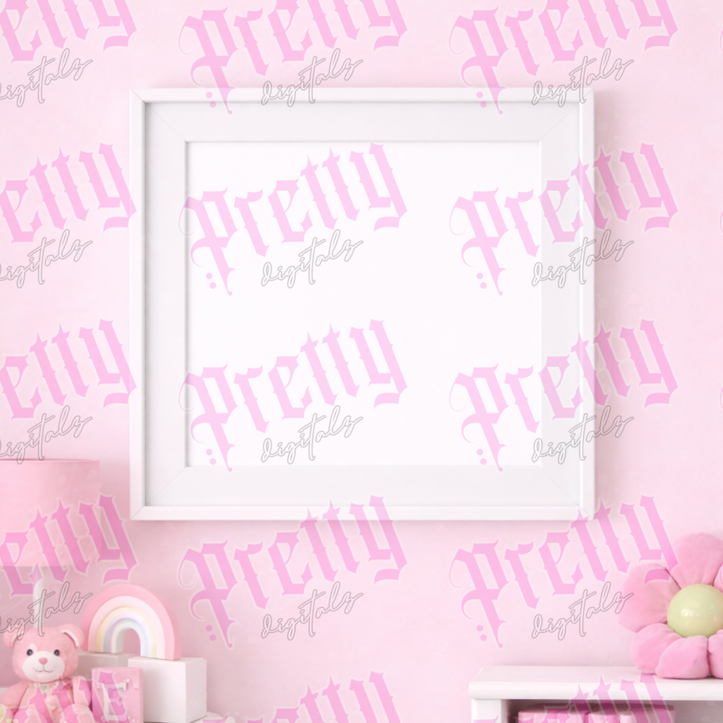 Pink Nursery Mockup Bundle – Cushion, T-Shirt, Mug & Frame Styled Product Display Set