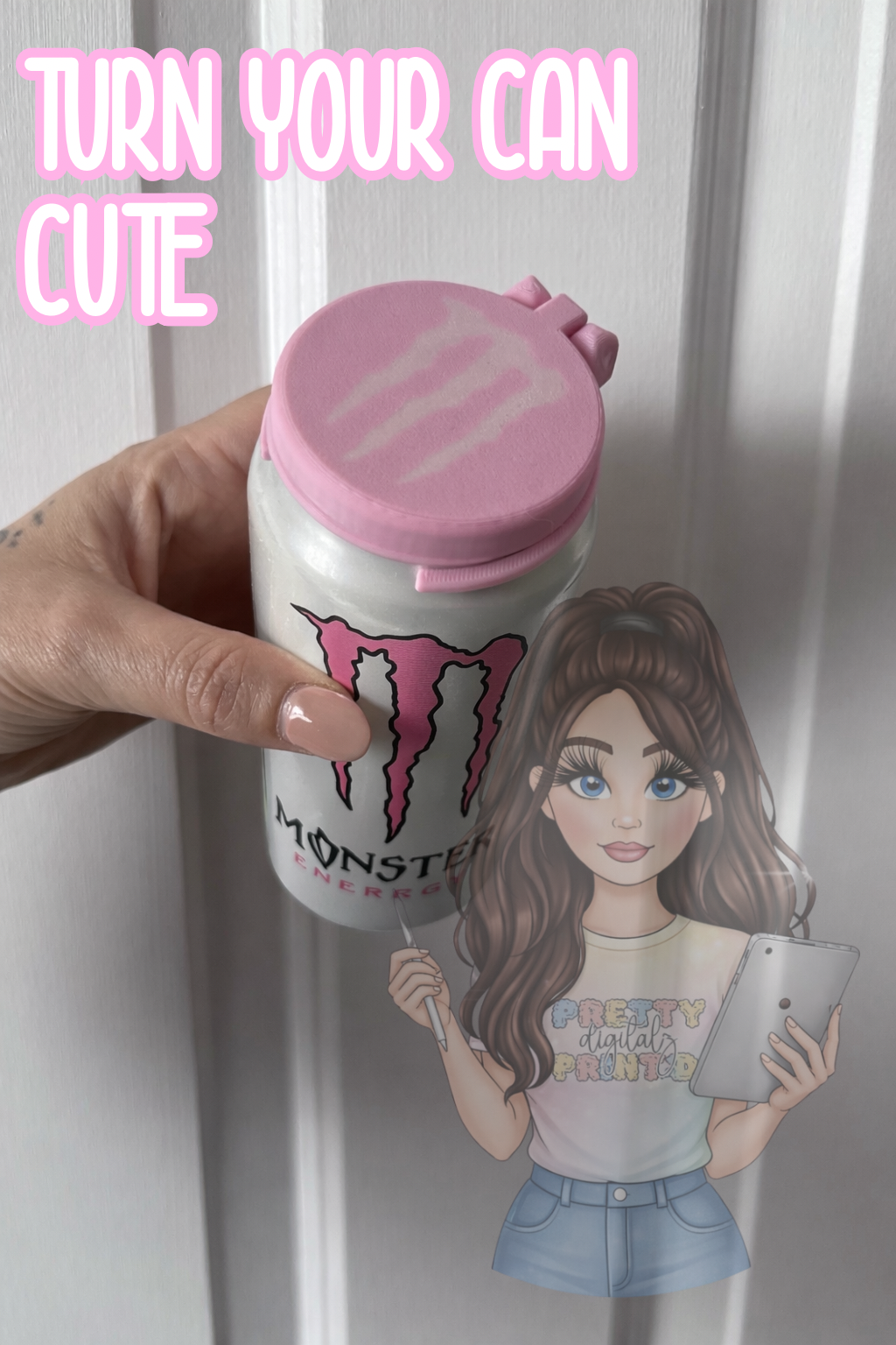 Pink Monster Can Lid – Reusable Spill-Proof Energy Drink Cover | 3D Printed Can Top