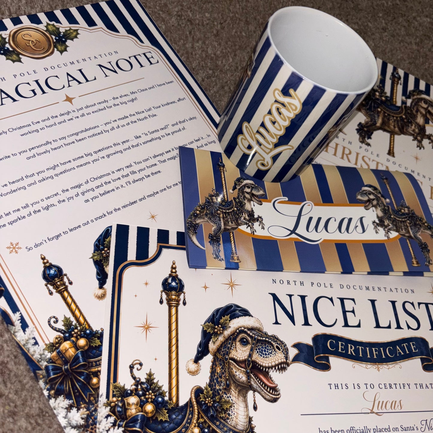 Personalised Christmas Kids Gift Bundle | Christmas Eve Letter, Magical Note, Nice List Certificate & Personalised Mug | Christmas Eve Box Filler | Santa Keepsake Gift