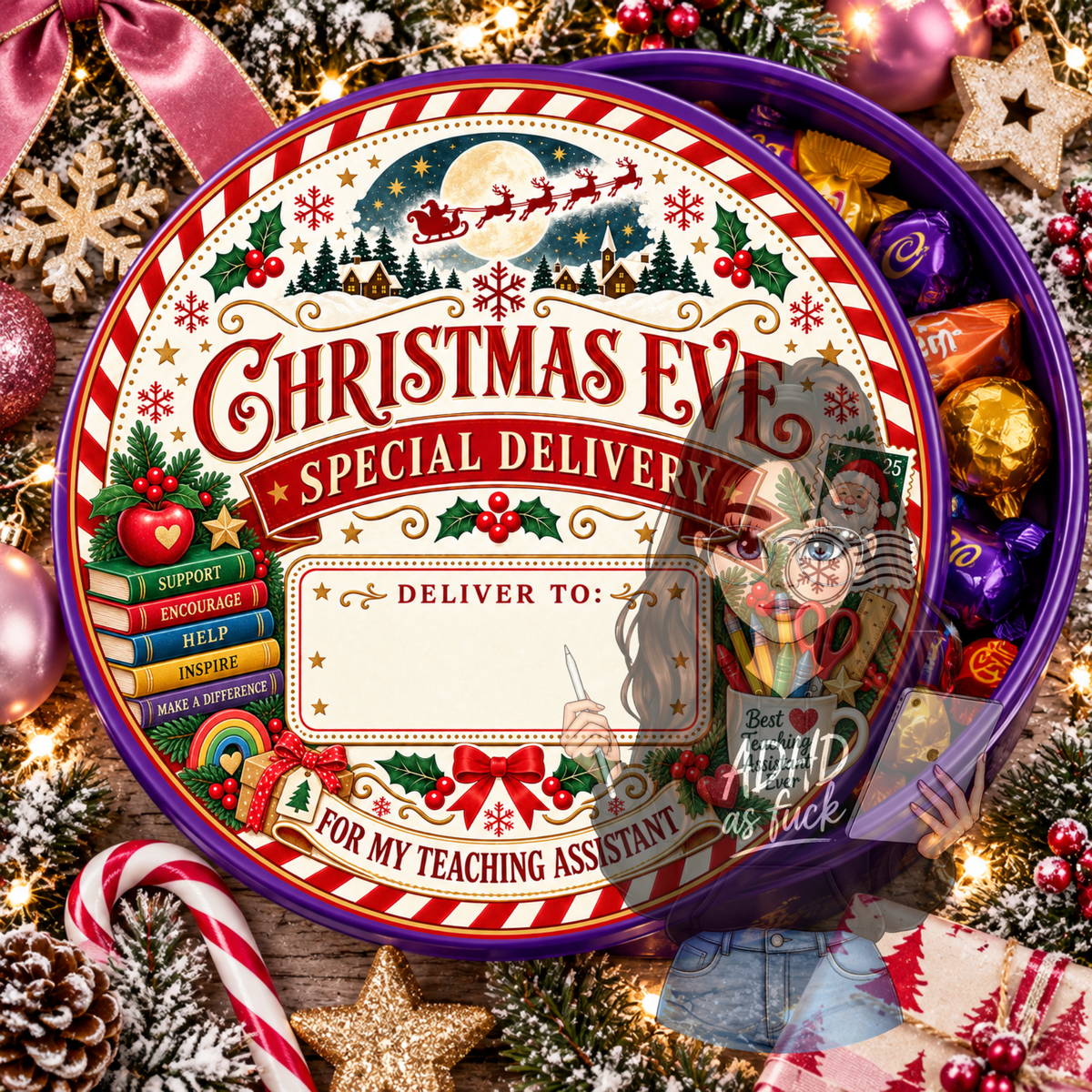 School Staff Christmas Chocolate Tub Lid Designs | Set of 10 PNGs | Teacher Christmas Gift Labels | Digital Download