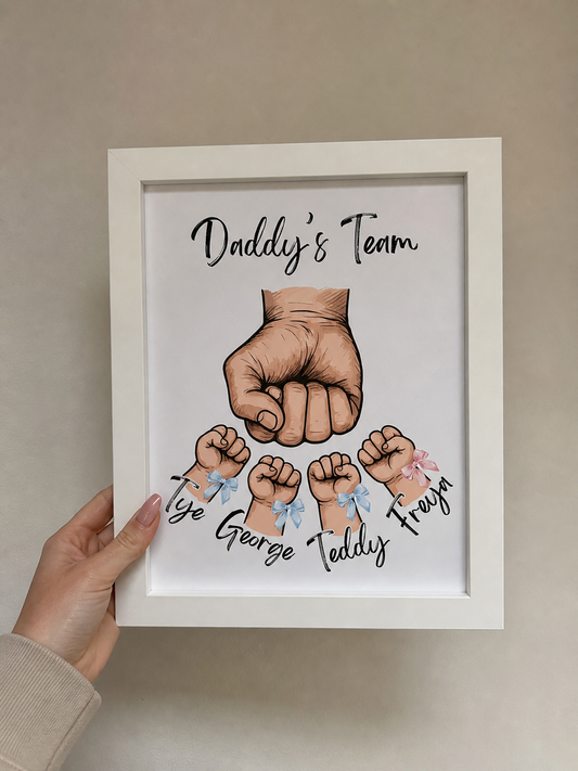 Personalised “Daddy’s Team” Fist Bump Print | Custom Family Names Wall Art | Father’s Day Gift | Dad & Kids Keepsake