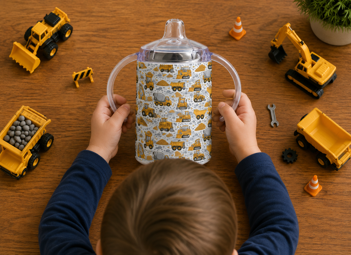 Construction Vehicle Digital Download Bundle | 4 Kids Placemat PNGs + 4 Toddler Sippy Cup Wraps | Sippy Wraps Double as Seamless Patterns | Digger Sublimation Set
