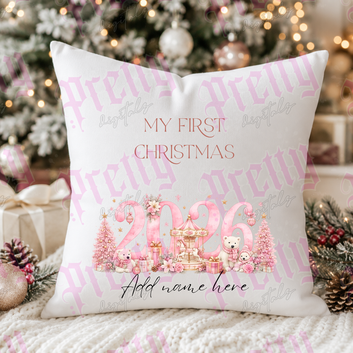 My First Christmas 2026 PNG Bundle | Personalised Baby Christmas Design | Editable Name Sublimation PNG | 4 Colourways | Digital Download with Cushion Mockup