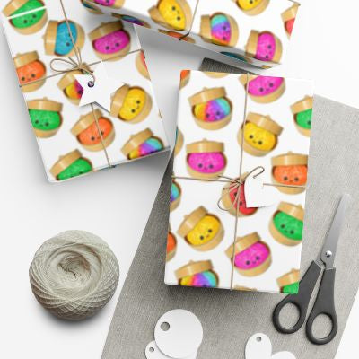 A3 Kawaii Dumpling Wrapping Paper Sheets | Cute Pastel Gift Wrap | Funny Food Gift Wrap | Colourful Aesthetic Wrapping Paper | Choice of 4 Designs