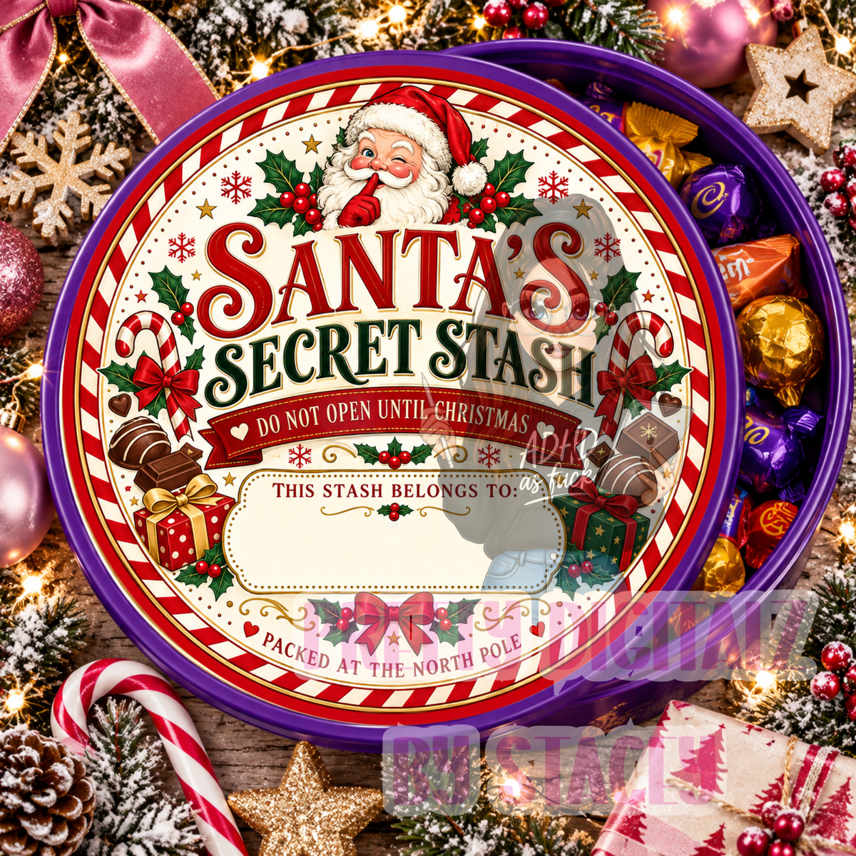 Christmas Chocolate Tub Lid Stickers Bundle | Set of 10 Personalised-Ready PNG Designs | 21cm Digital Download | plus Free mock ups
