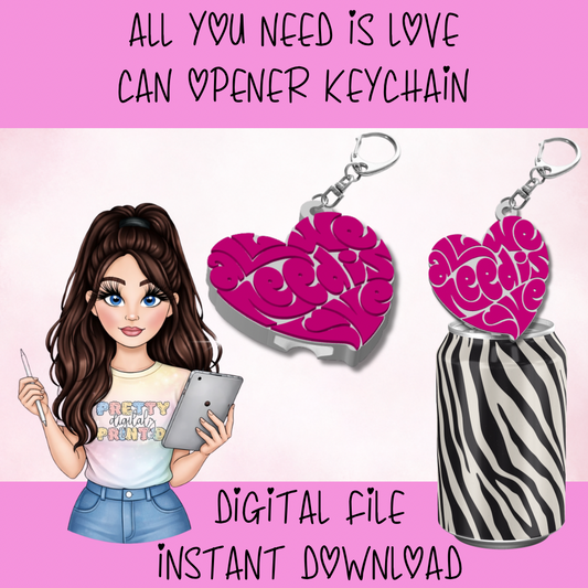 Love Can Opener Keychain STL File – Funny 3D Print Keyring (Instant Download)