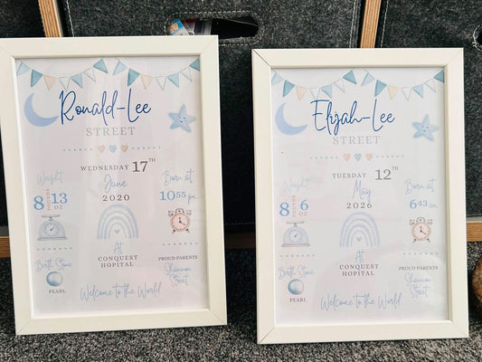 Personalised Baby Birth Stat Print | New Baby Keepsake | Nursery Wall Art | Pink or Blue