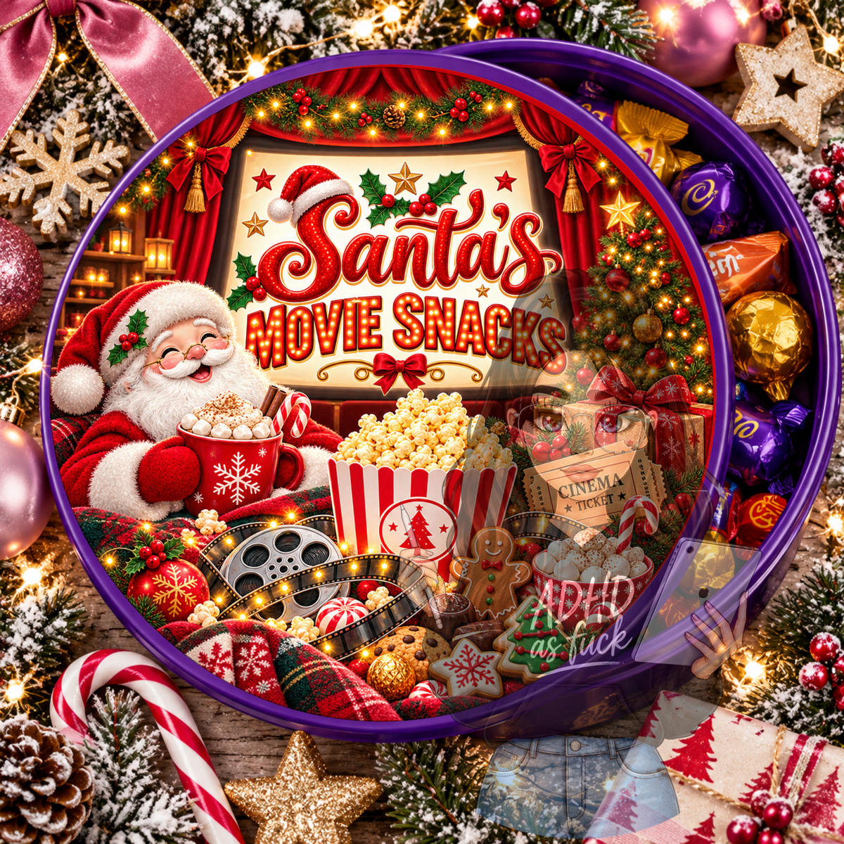 Christmas Movie Treats Chocolate Tub Topper Bundle | 10 Festive Circular PNG Designs | Digital Download