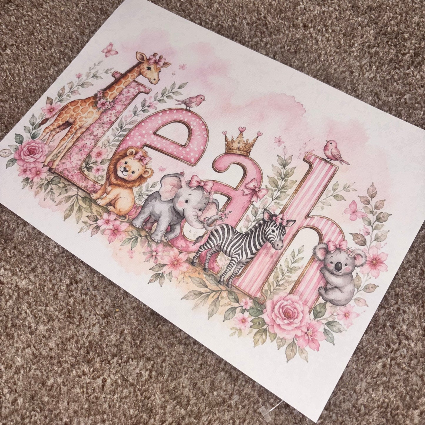Personalised Jungle Nursery Wall Art Print | Safari Animal Name Print | Custom Children’s Bedroom Decor | A4 Gloss Photo Print | Baby Boy Gorl Nursery Gift
